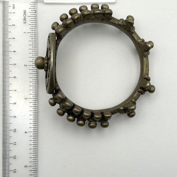 Vintage Brass Yemeni Cuff Bracelet Sunburst Heavy 7.3 oz 2.5” Interior Diameter - Picture 6 of 12